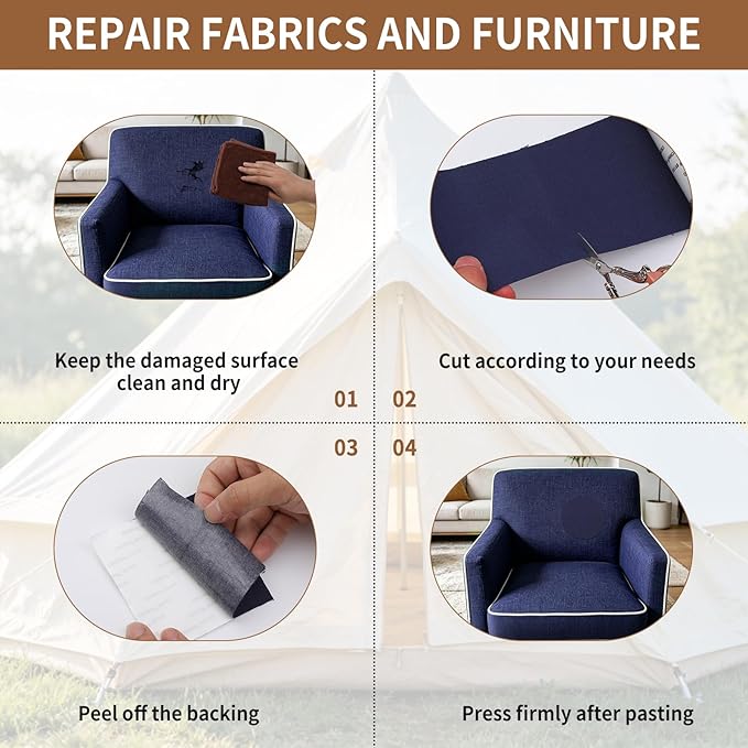 Fabric Repair Tape, 4" x 79" Waterproof Self-Adhesive Canvas Repair Tape, Fabric Patches Kit for Furniture, Tents, Beach Umbrellas, Boat Covers Awnings, Couches, Clothes, Bags, Black