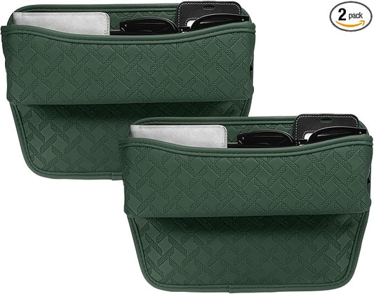 HARFINGTON 2pcs Car Seat Gap Filler Organizer 11.5 x 8 x 2.1 Inch Leather Universal Car Organizer Storage Box Between Seat and Console for Phone Keys, Dark Green