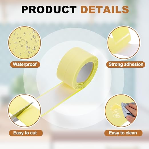 uxcell Caulk Tape Waterproof, 0.83 Inch x 3.28 ft Self-Adhesive Sealant Sealing Strip Caulking Sealant Tape PVC with Tool for Kitchen Sink Toilet Bathroom Bathtub Floor, Beige