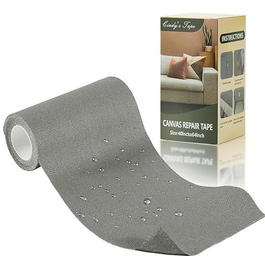 Linen Canvas Repair Tape, 4×63 Inches Dark Grey Waterproof Self-Adhesive Patch for Outdoor Gear, Durable Fabric Tape for Boat Covers, Couch,Tents, Sofas, Sun Shades, Awnings,Lounge Chairs