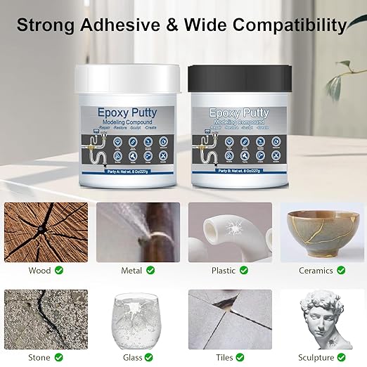 Epoxy Putty for Metal, 16 oz Fast Repair Pool Putty Self-Hardening Waterproof AB 2 Part Epoxy Wood Filler for Metal Tile Plastic Repair Filling Bonding, Sculpt Clay for Sculpting Modeling Black