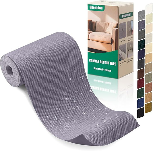 Gheeidau Canvas Repair Tape 4×70 Inch Waterproof Self-Adhesive Fabric Repair Patch for Repairing Boat Covers,Tents,Patio Umbrellas,Car Seats,Luggage,Sofas.(Grey1.0)