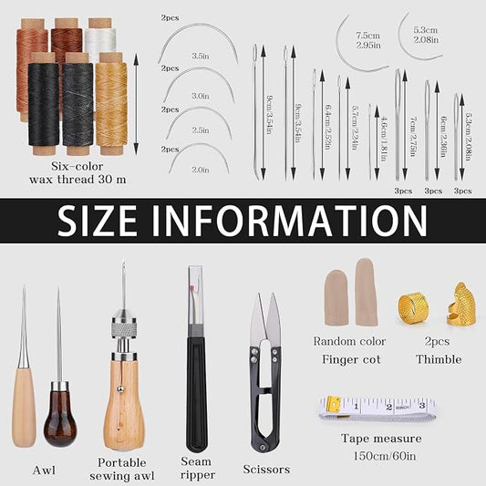 QMNNMA 40pcs Sewing Awl Kit with Bag, Portable Awl Tool Stitching with Instructions, Speedy Stitcher Sewing Awl Kit for DIY Leather Sewing Repair Craft