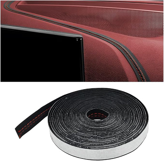 Car Interior Trim Strips, 19.68Ft Flexible Leather Vehicle Gap Fillers Decoration Molding Line, DIY Auto Central Control Door Garnish Accessories, Universal for SUV, Sedan, Truck (Black/Red)