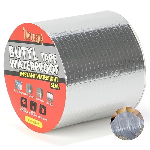 TAPEBEAR Butyl Tape Waterproof Sealing Tape 4inch x16feet, Upgraded Aluminum Foil Tape Heavy Duty for RV Repair, Awning, Window, Glass & EDPM Roof Leak Patching, Boat and Pipe Sealing, Silver
