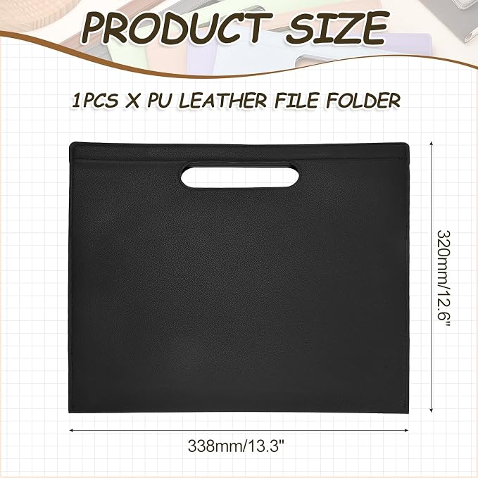 PATIKIL Leather Folder, 13.3x12.6 Magnetic Leather Document Holder File Folder PU Pouch Bag Portfolio File Organizer Handbag Personal Envelope Waterproof for Traveling Men Gift, Black