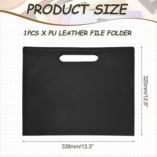 PATIKIL Leather Folder, 13.3x12.6 Magnetic Leather Document Holder File Folder PU Pouch Bag Portfolio File Organizer Handbag Personal Envelope Waterproof for Traveling Men Gift, Black