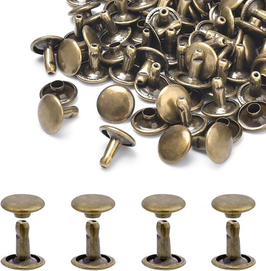 200Sets Rivets for Leather, 10mm Double Cap Leather Rivets Metal Tubular Studs for Key Fob Clothing Pets Collar Boots Bags Belt Repair and Decoration (Bronze)