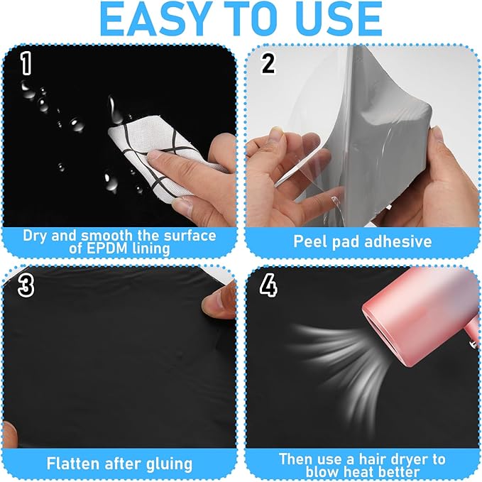3 Pcs 12 x 12 Inches Large Pond Liner Repair Patch Self-Adhesive EPDM Liner Repair Patch Kit Thickened EPDM Pond Liner Seam for Garden Pond Patch Cover Liner Repair