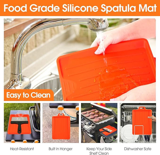 Upgraded Griddle Cleaning Kit for Blackstone 18 Pieces Flat Top Grill Accessories Cleaner Tool Set with Scraper, Heat-Resistant Silicone Spatula Mat with Hanger, Grill Brick, Scouring Pads