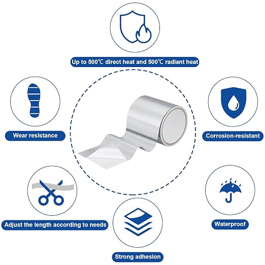 Zonon 2 Rolls Aluminum Foil Tape Heat Shield Tape Barrier Adhesive Reflective Fiberglass Thermal Insulation Reflective Material High Temp Protection(Silver,4 Inch X 16.4 ft)