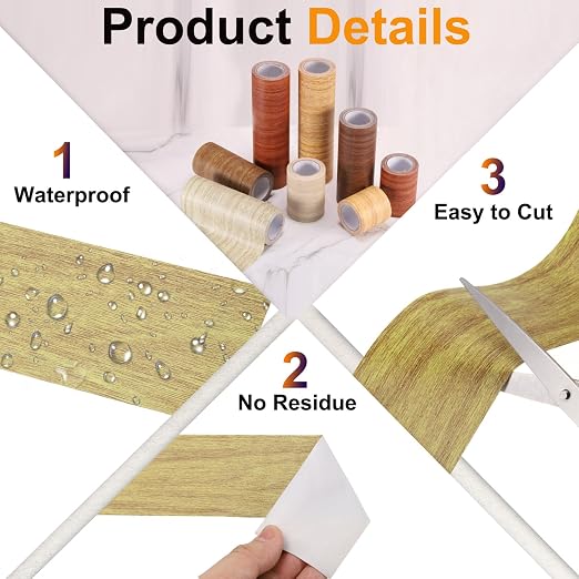 PATIKIL Wood Grain Tape 4" x 15 Ft, Self-Adhesive Wood Texture Repair Tape Realistic Wooden Effect Patch for Furniture Cabinets Floor Walls,Brown Oak