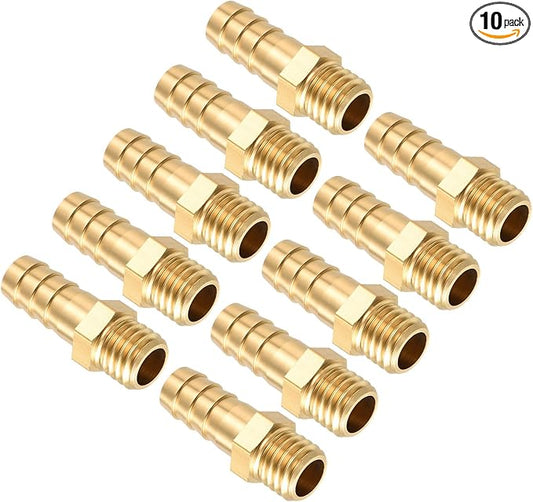 Pack of 10 Brass Hose Barb Fittings 10mm Hose Barb to M12x1.75 Male Fittings for Home Machines, Massage Bathtubs, and Irrigation Systems