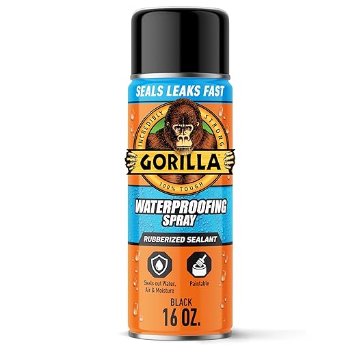 Gorilla Waterproof Patch & Seal Rubberized Sealant Spray, Black, 16 Ounce (Pack of 1) - Seals Out Water, Air, and Moisture