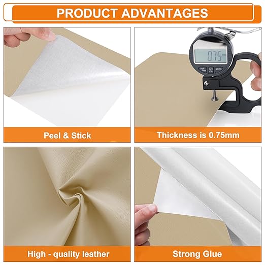 Cahomo Self-Adhesive Leather Repair Patches Tape for Couches - 8x11 inch, Vinyl & Leather Repair Kit for Furniture, Car Seats, Handbags, Jackets - Beige
