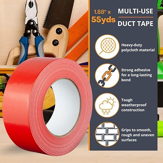 GTSE Red Duct Tape, 2 Inches x 55 Yards (164 ft), Heavy Duty, Waterproof Repair Tape for Indoor or Outdoor Use, 3 Rolls