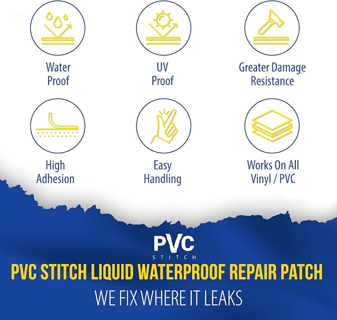 PVC Stitch Liquid Patch – Air Mattress Patch Kit Heavy Duty, Inflatable Patch Glue for PVC & PU, Inflatable Boats, Rafts, Kayaks, SUP, Hot Tubs, Waterbeds, Bounce Houses. Waterproof, 3-hr Cure, 20 ml
