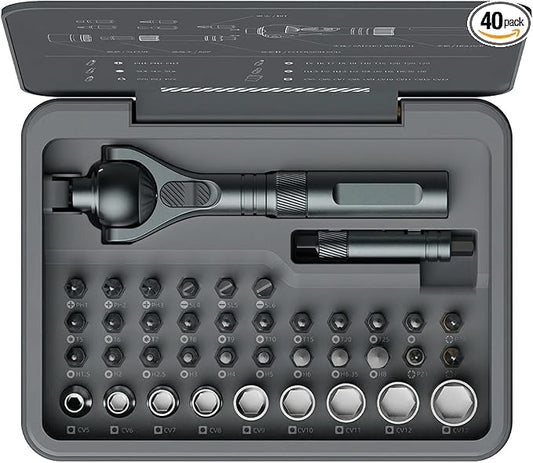 ATuMan 40 in 1 magnetic ratchet screwdriver set with Detachable Handle, 180° Ratchet Head, 45-Tooth Mechanism, Magnetic Tool Kit with Case for Computer, Electronics Repair, Ideal for Home, DIY