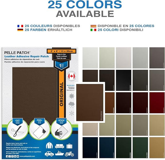 Peel and Stick Leather - 25 Colors Available - Original 5x8 - Medium Brown