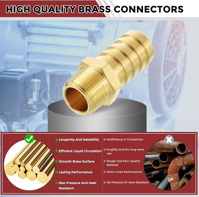 Pack of 1 Brass Hose Barb Fittings Adapter Connector 5/8" Hose Barb to 3/8" NPT Male Fittings for Home Machines, Massage Bathtubs, and Irrigation Systems
