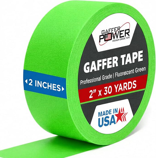 Gaffer Power Proudly Made in The USA, Real Professional Grade Gaffer Tape, Heavy Duty Gaffers Tape, Non-Reflective, Multipurpose. 2 Inches x 30 Yards, Fluorescent Green