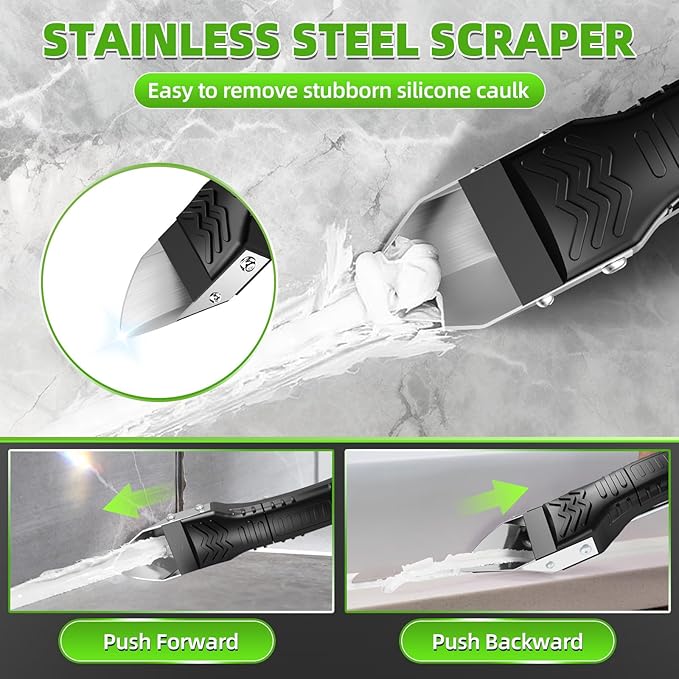 5 in 1 Silicone Caulking Tool Kit, Caulk Remover Tool with Stainless Steel Head,Caulk Finishing Tool with Different Angles,Grout Removal Tool for Kitchen Sink Washroom Floor Bathroom Toilet Caulking