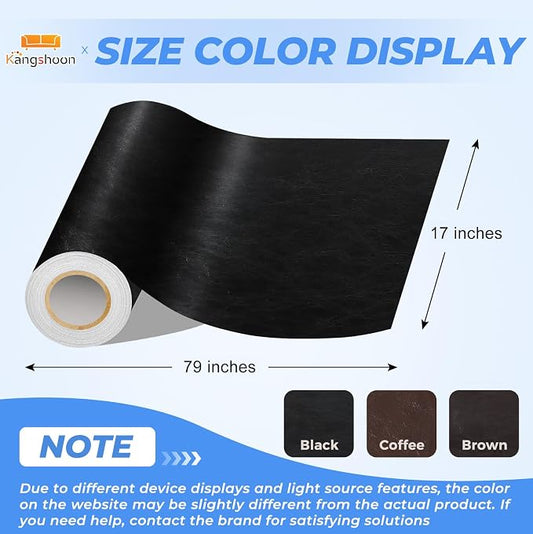 Kangshoon Leather Repair Patches, 17X79 Inch Self-Adhesive Leather Repair Tape, Stretch Vinyl Repair Kit for Couch Furniture Sofas Car Seats (Black, 17X79 Inch)