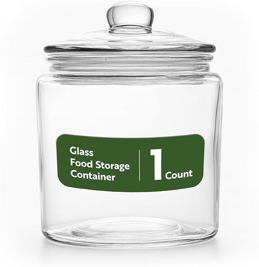 Restaurantware Vetri 0.2 Gallon Glass Storage Jar 1 Dishwashable Glass Cookie Jar - Airtight Seal Wide Opening Clear Glass Candy Jar Knob Handle Lid For Kitchen Laundry Or Storage
