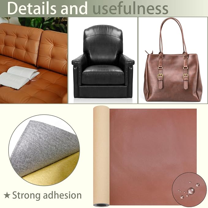 Leather Repair Patch for Furniture, 12×54 Inch Self Adhesive Leather Repair Tape for Sofa Jackets Couches Handbags Kitchen Stools Luggage 1 Roll (Reddish Brown)