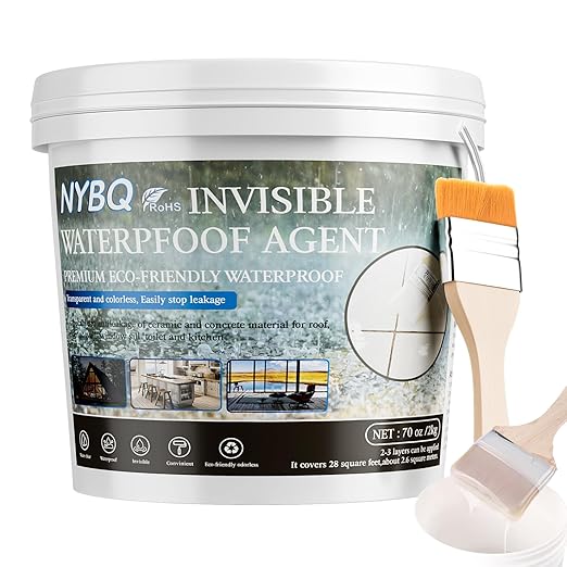 NYBQ Waterproof Sealant Coating 70oz, Transparent Invisible Waterproof Agent, Super Strong Anti-Leakage Polyurethane Coating for Bathroom, Roofs, Kitchen, Patio, Walls, Indoor & Outdoor