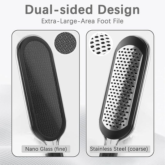 FREATECH Nano Glass & Stainless Steel Foot File 2-in-1 Foot Rasp for Callus Remover, Professional Pedicure Tool for Hard Cracked Dead Heel Skin, Smooth Exfoliating Heel Care for Home Spa Shower