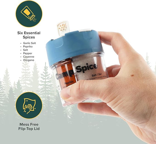 Coghlan’s Multi-Spice Shakers – Compact 6-in-1 Seasoning Containers for Camping, Travel, BBQ & Everyday Cooking – Lightweight, Portable, Mess-Free Design – Made in USA
