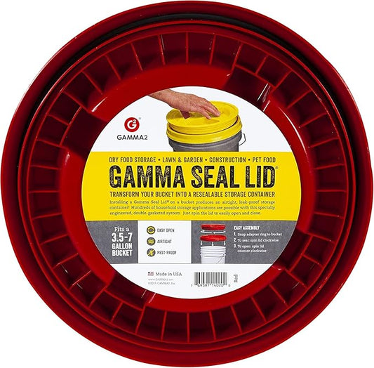 GAMMA2 Gamma Seal Lid - Pet Food Storage Container Lids - Fits 3.5, 5, 6, & 7 Gallon Buckets, Red, Made in USA