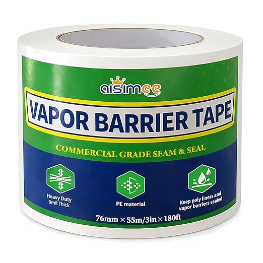 Vapor Barrier Tape, 3 in x 180 ft, High-Adhesion Waterproof Seam Tape for Crawl Spaces and Moisture Barriers, White Polyethylene Tape for Sealing Underlayment, Insulation, and Plastic Liners