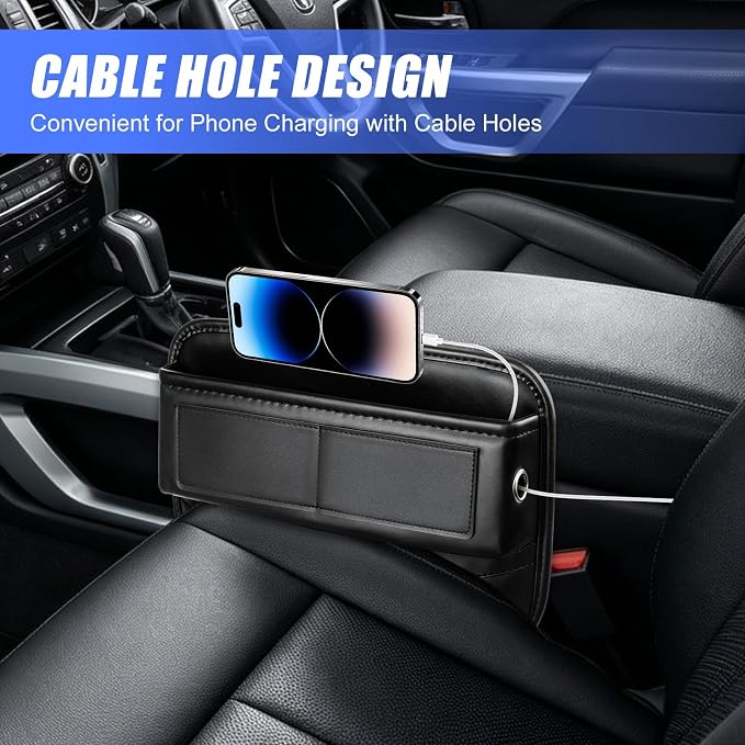 Premium Leather Car Seat Gap Filler Organizer, Universal Fit | Prevent Item Drops; Durable Waterproof Leather; Tool-Free Universal Fit; Extra Storage