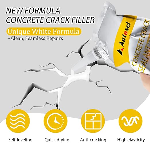 Cement Crack Filler, Concrete Crack Filler, Self Leveling Concrete Crack Repair Sealant–Quick-Drying, Waterproof, Durable Filler for Driveway, Sidewalk & Expansion Joint Repair - 6 Pack, White