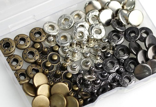 BetterJonny 24 Sets Heavy Duty Leather Snap Fasteners Kit, 12.5mm Metal Snap Buttons Press Studs Leather Rivets Snaps with 4 Setter Tools for Clothes Bracelet Jackets Jeans, 3 Color