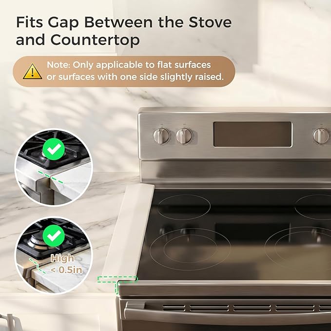 Silicone Stove Gap Covers with Stainless Steel, Oven Gap Filler Seals Gaps Between Stovetop and Counter, Stove Gap Guards Range Trim Kit, Easy to Clean Stove Gap Guard (Beige 2 Pack,25")