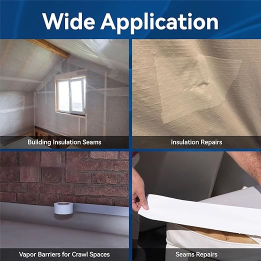 Vapor Barrier Tape with Release Liner, 9 Mil Easy-to-Use Polyethylene Moisture Vapor Barrier Seam Tape for Crawl Space, Repairs, Underlayment, Waterproof, 3.6" x 180', 2 Rolls, White