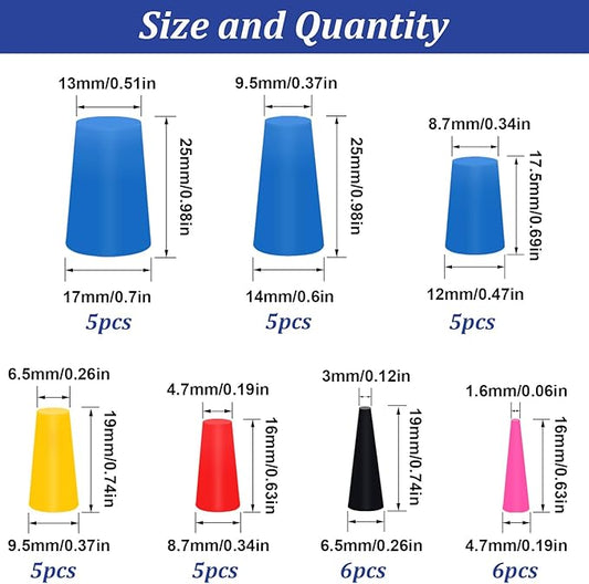 Tnisesm 100Pcs Silicone Rubber Tapered Plug Assortment Kits 1/16" to 1/2" for Masking Off Holes During Powder Coating, Painting, Hydro Dipping, Media Blasting