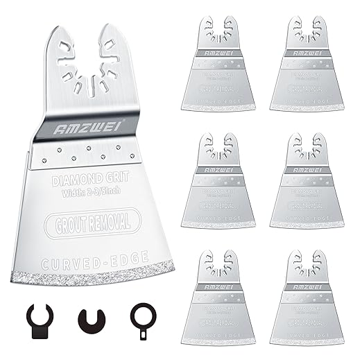 AMZWEI 6PCS 2-3/5Inch Diamond Oscillating Multi Tool Blades for Grout Removal, Cleaning Mortar, Curved Edge Grout Removing Saw Blades Fit Dewalt Milwaukee Porter Cable Rockwell Ryobi