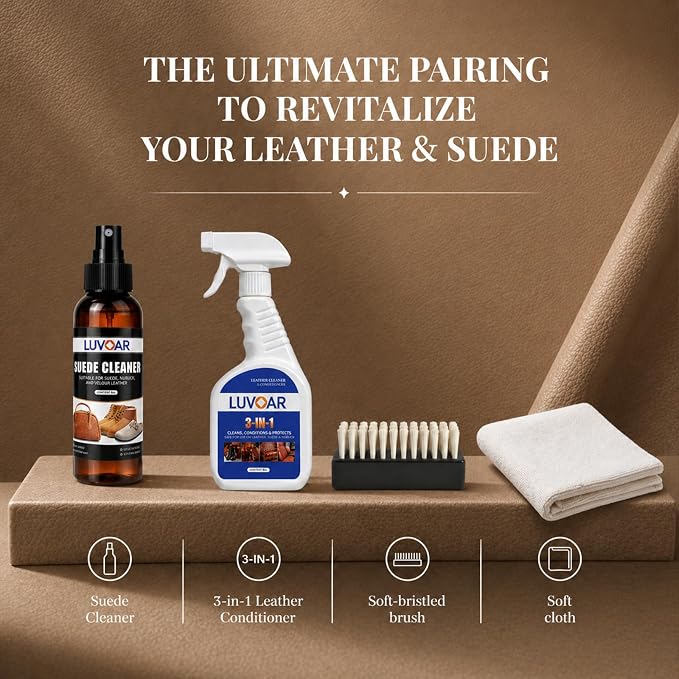 Leather Cleaner and Conditioner Kit - and More for Car Interiors, Apparel, Furniture, Boots & Accessories - with Microfiber Brush & Microfiber Cloth 2 Bottles (8 oz Each)
