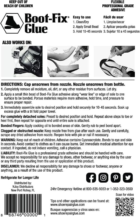 Shoe Glue – Professional Grade Shoe Repair Adhesive for Boots, Shoes, & More – Instant Bond, Clear Drying, Flexible, & Durable – Perfect for Leather, Rubber, & All Footwear (20g Tube)