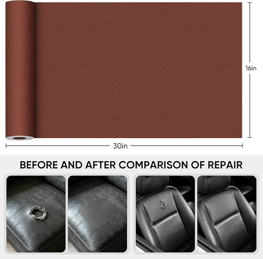 Leather Repair Tape,16 x 30 Inches Self Adhesive Leather Repair Patch，Leather Repair Kit for Furniture，Couches,Car Seats,Cabinets,Handbags(Brown)