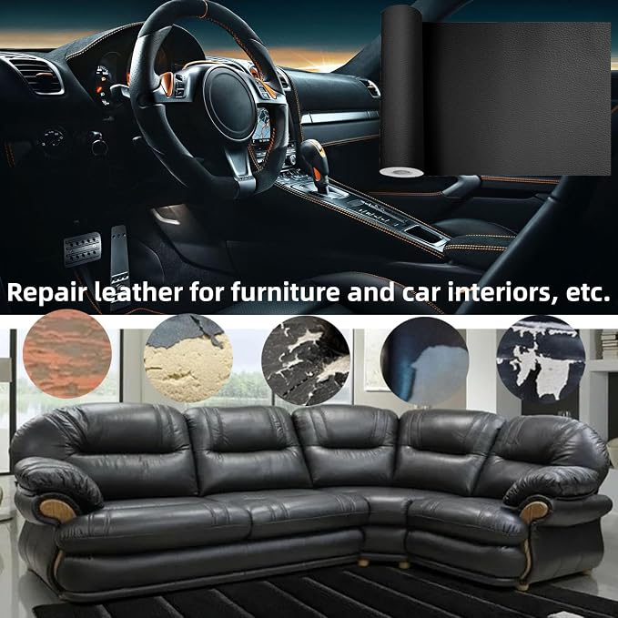 Leather Repair Kit, 17 x 99 Inches, Black, Classic Style, Self-Adhesive Tape, Vinyl & Leather Repair Kit, Car & Furniture Repair