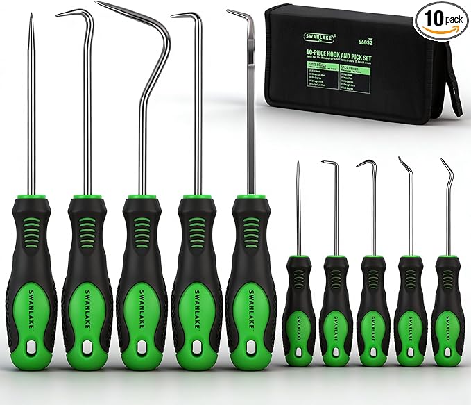 SWANLAKE 10PCS Pick and Hook Set, Pick Tool Set for Car Auto Oil Seal/O-Ring Seal Gasket Pick Mini Hooks Puller Remover (10PCS)