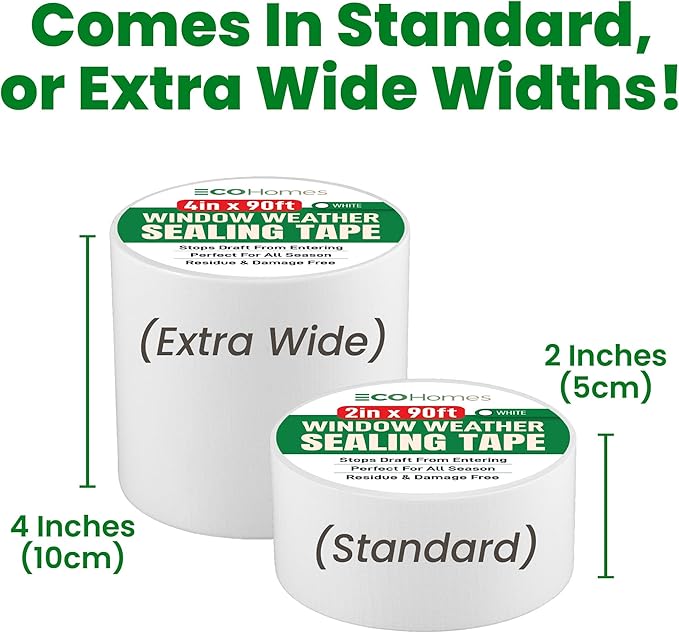 ECOHomes Window Weather Sealing Tape | Winter Weather Stripping Tape to Block Cold Drafts Through Window Gaps and AC Units, Insulation Seal and Draft Blocker for Home (4 Inch by 180 FT, White)