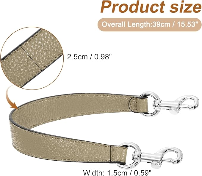 uxcell 14.17 Inch PU Leather Short Bag Strap with Clasp, Purse Handles Handbags Replacement Straps for Clutch Bag Underarm Bags, Khaki, Silver Buckle