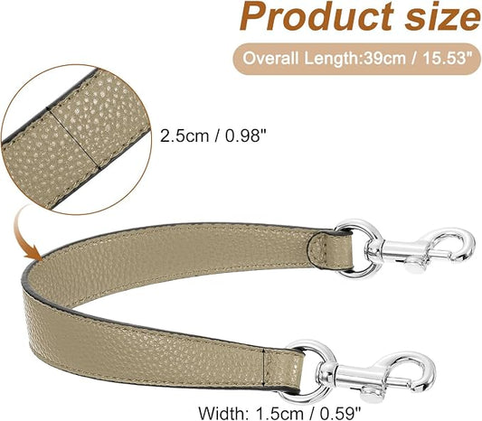 uxcell 14.17 Inch PU Leather Short Bag Strap with Clasp, Purse Handles Handbags Replacement Straps for Clutch Bag Underarm Bags, Khaki, Silver Buckle