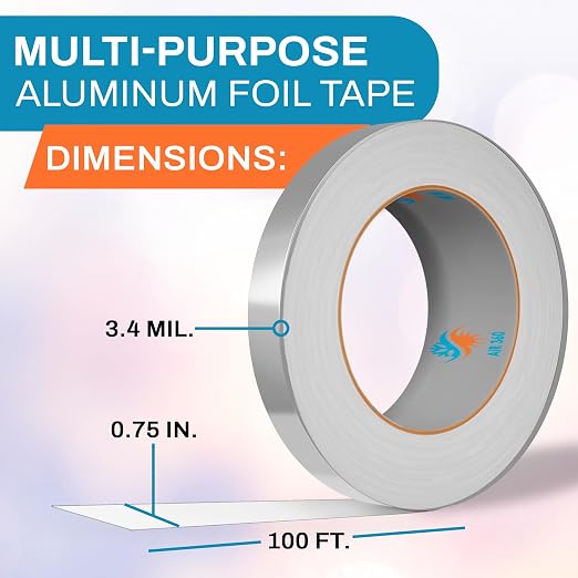 Thick Aluminum 0,75" x 100 ft HVAC Duct Tape for AC & Vent Repair, Cold Temperature Foil Tape for Pipe Insulation, Fire Proof Waterproof Metal Tape, High Temp Flex Duck Tape, Aluminum Body Tape